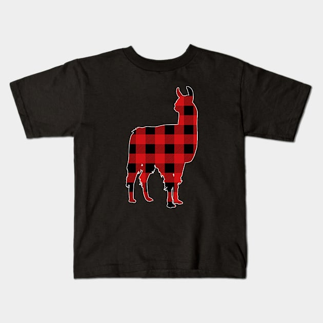 Llama Love Buffalo Plaid Pattern Kids T-Shirt by BlueTodyArt